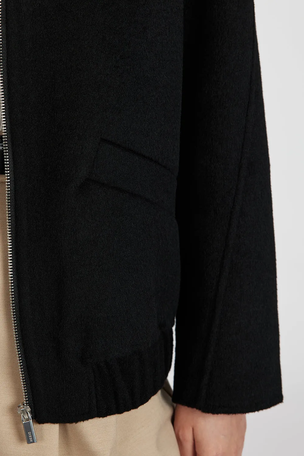 JERI BLACK WOOL BLEND BOMBER JACKET