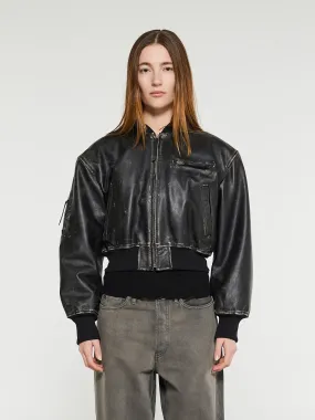 Leather Bomber Jacket in Black