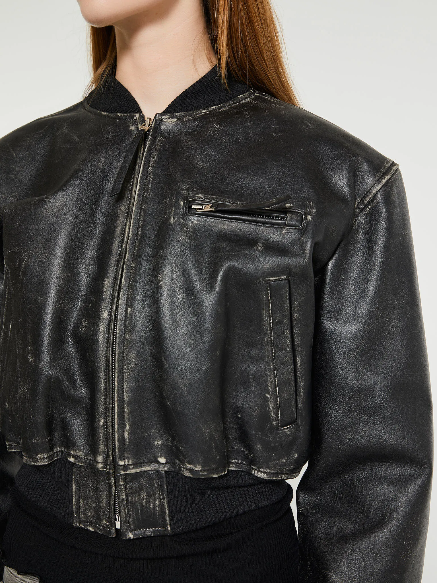 Leather Bomber Jacket in Black