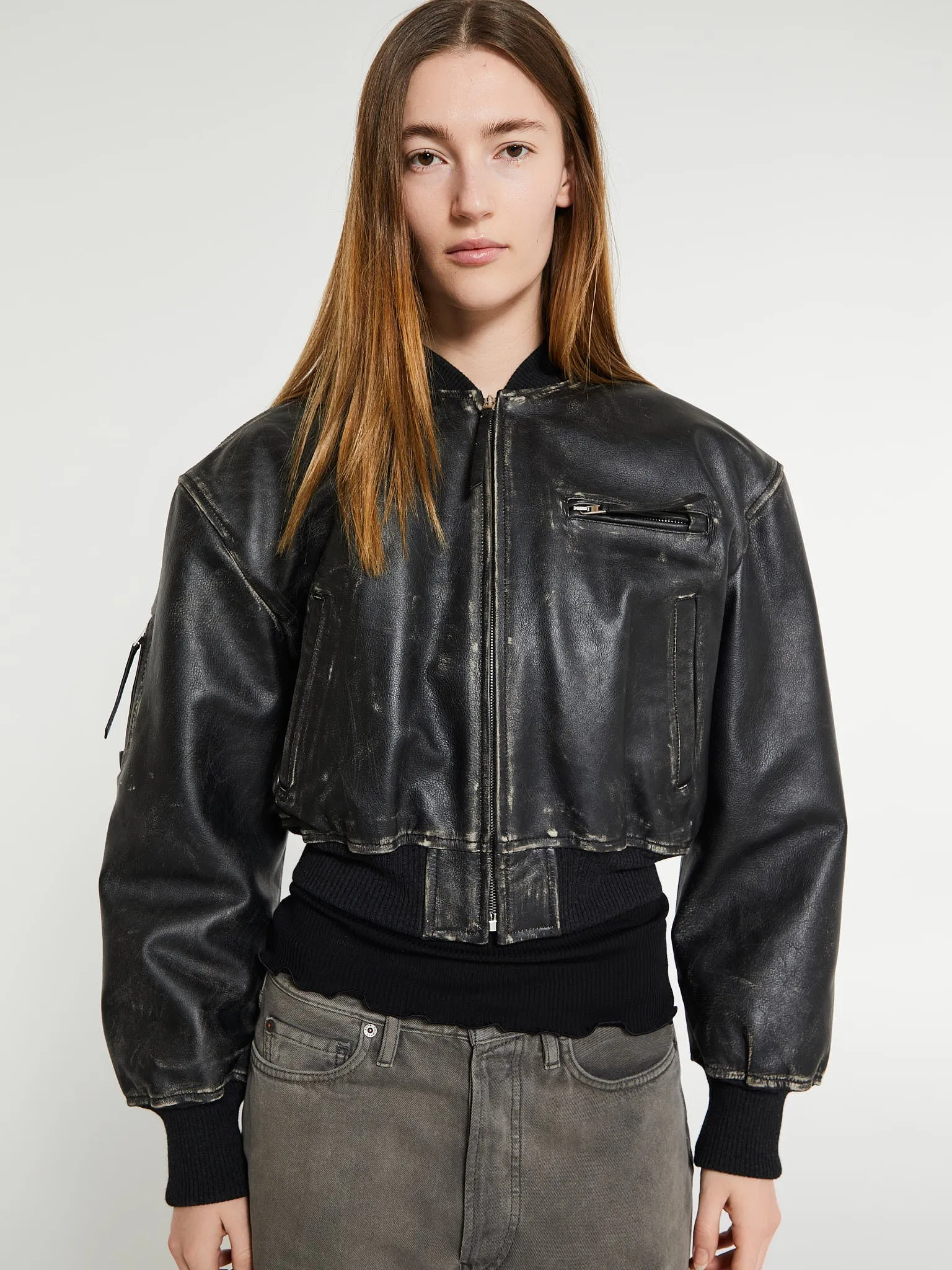 Leather Bomber Jacket in Black