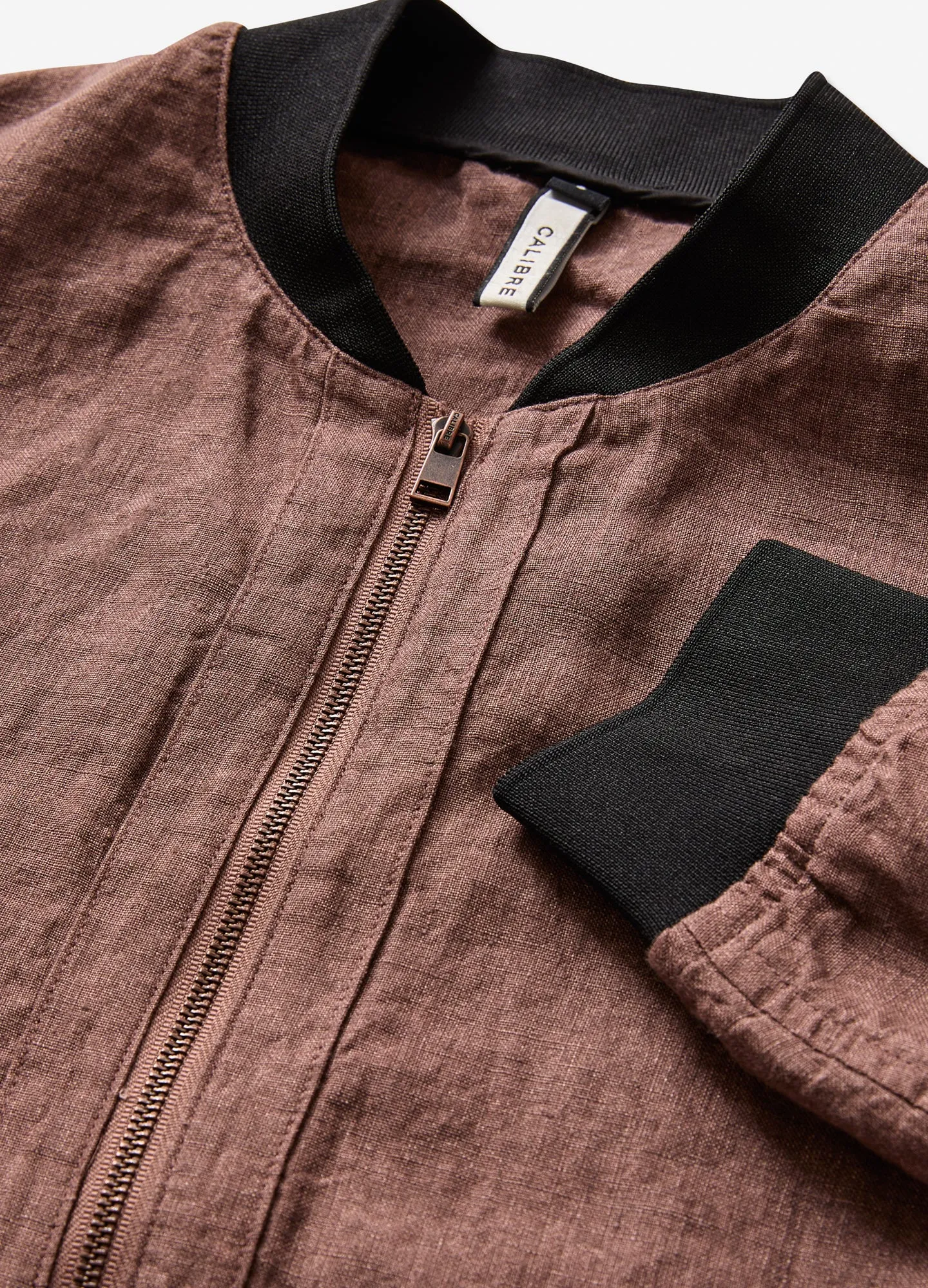 Linen Zip Through Bomber Jacket Terracotta