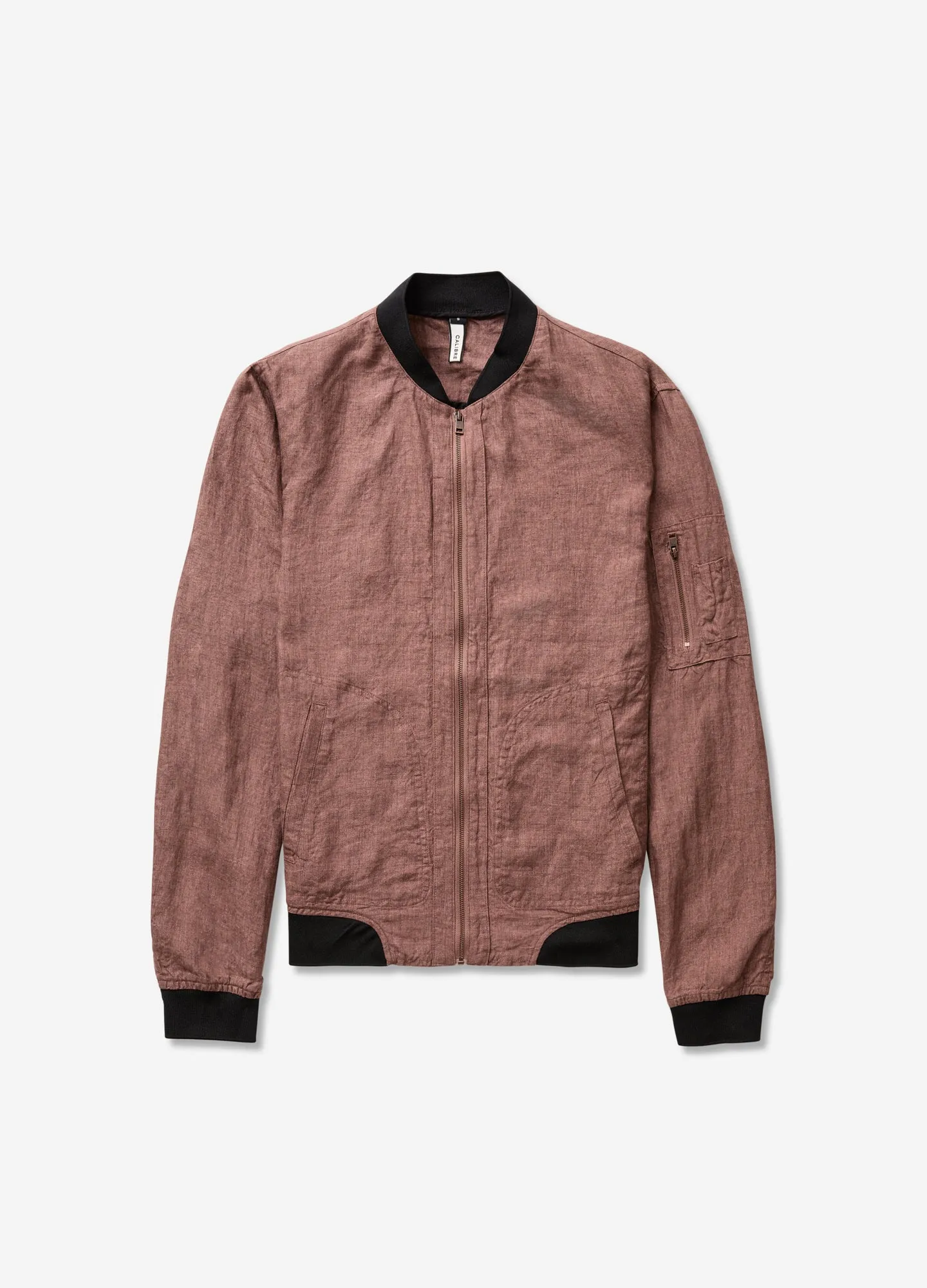 Linen Zip Through Bomber Jacket Terracotta