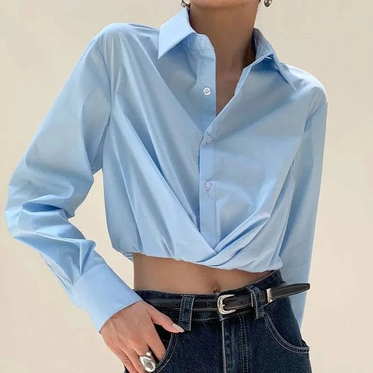 Liza Ruched Bottom Hem Crop top Blouse