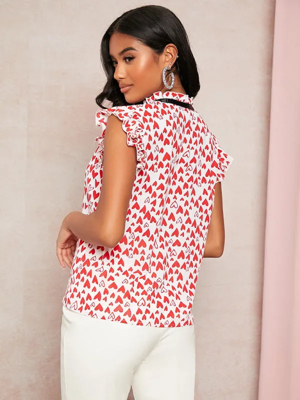 Loose sleeveless heart printed shirt