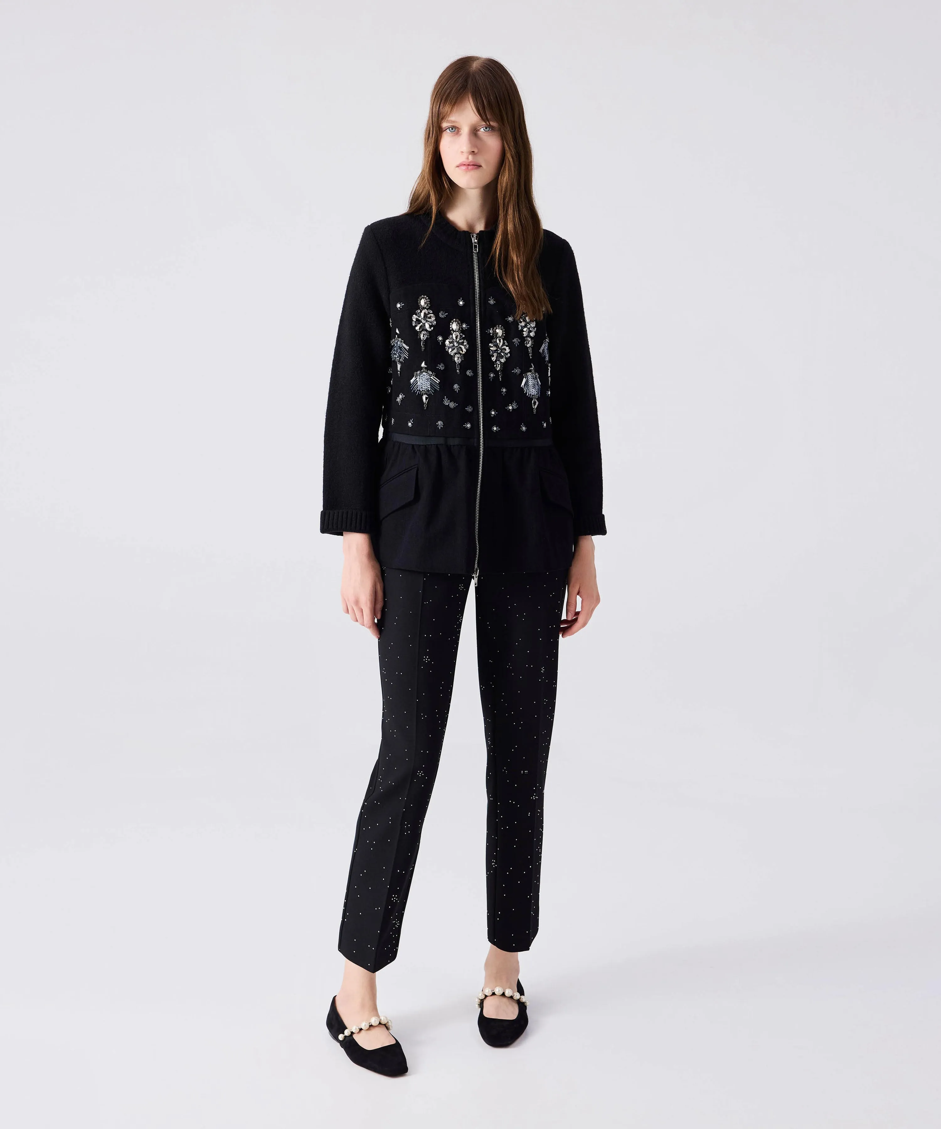 Machka Embroidered And Flounced Coat Black