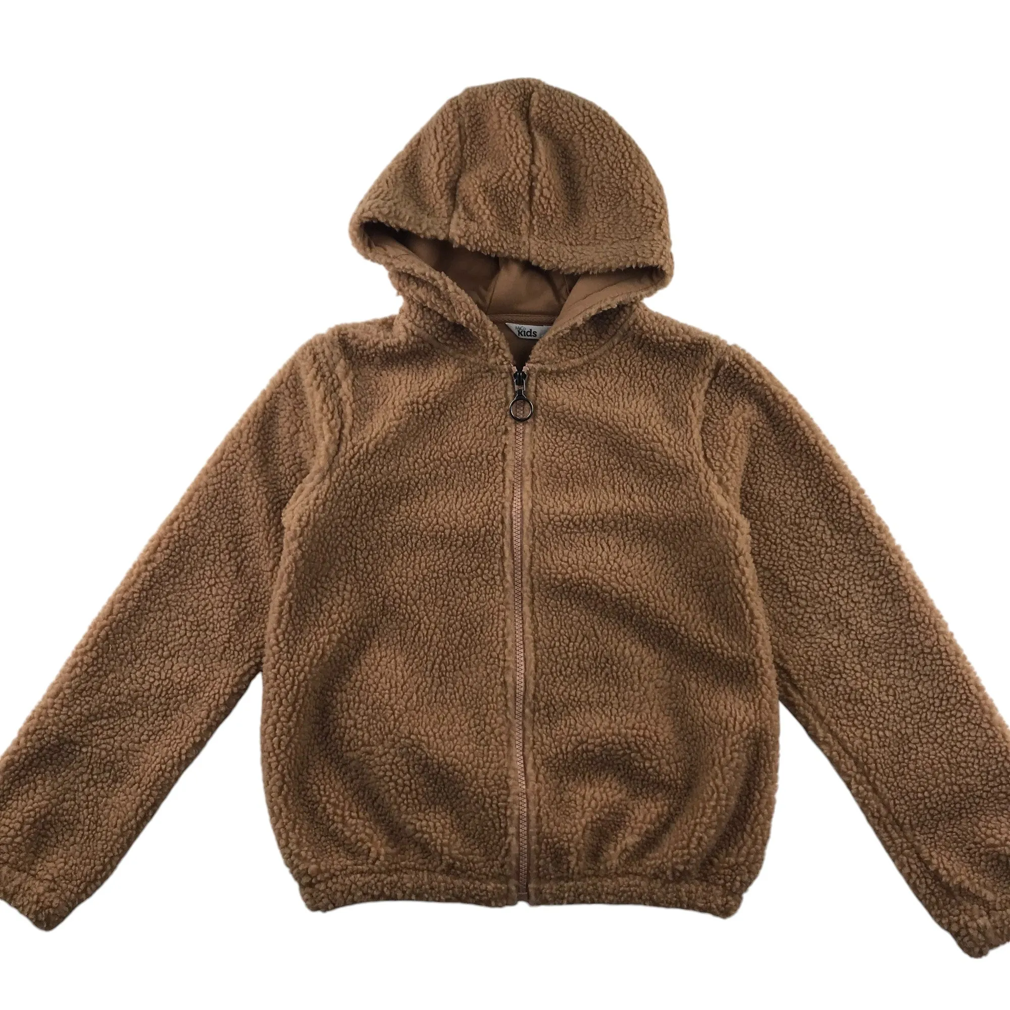 M&Co fleece hoodie 9-10 years brown fluffy full zipper