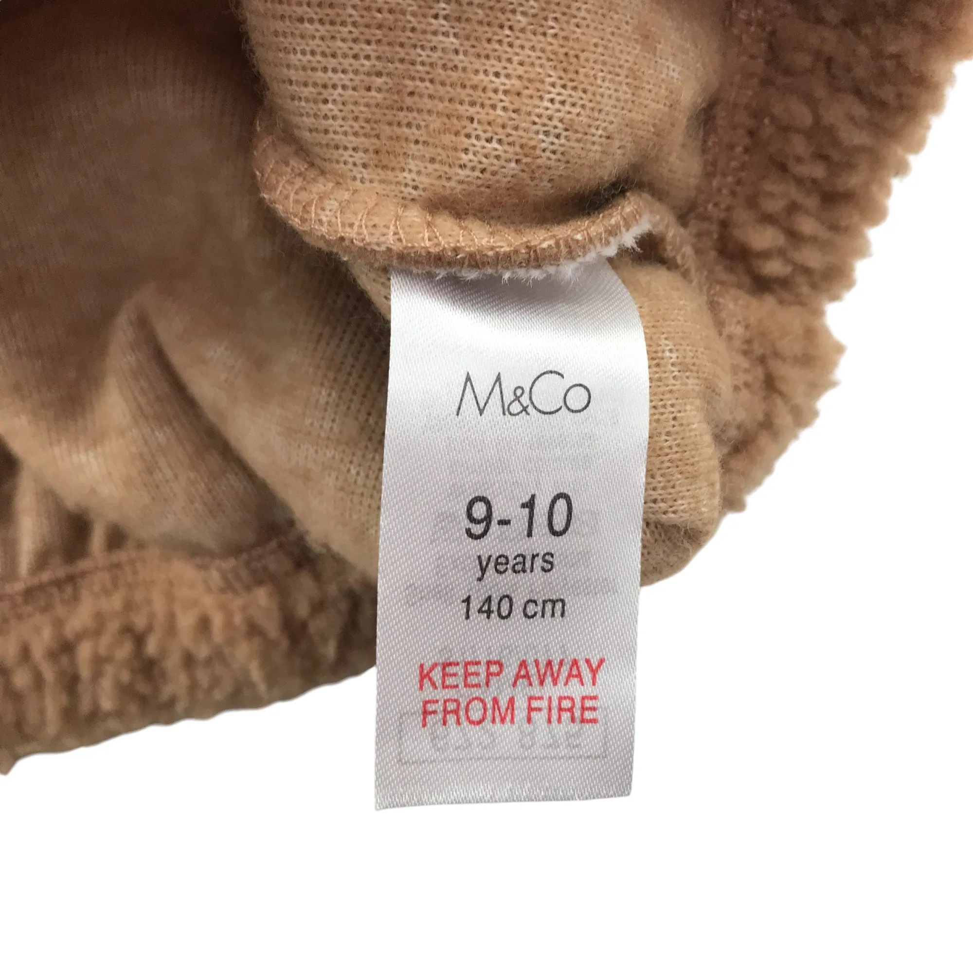 M&Co fleece hoodie 9-10 years brown fluffy full zipper