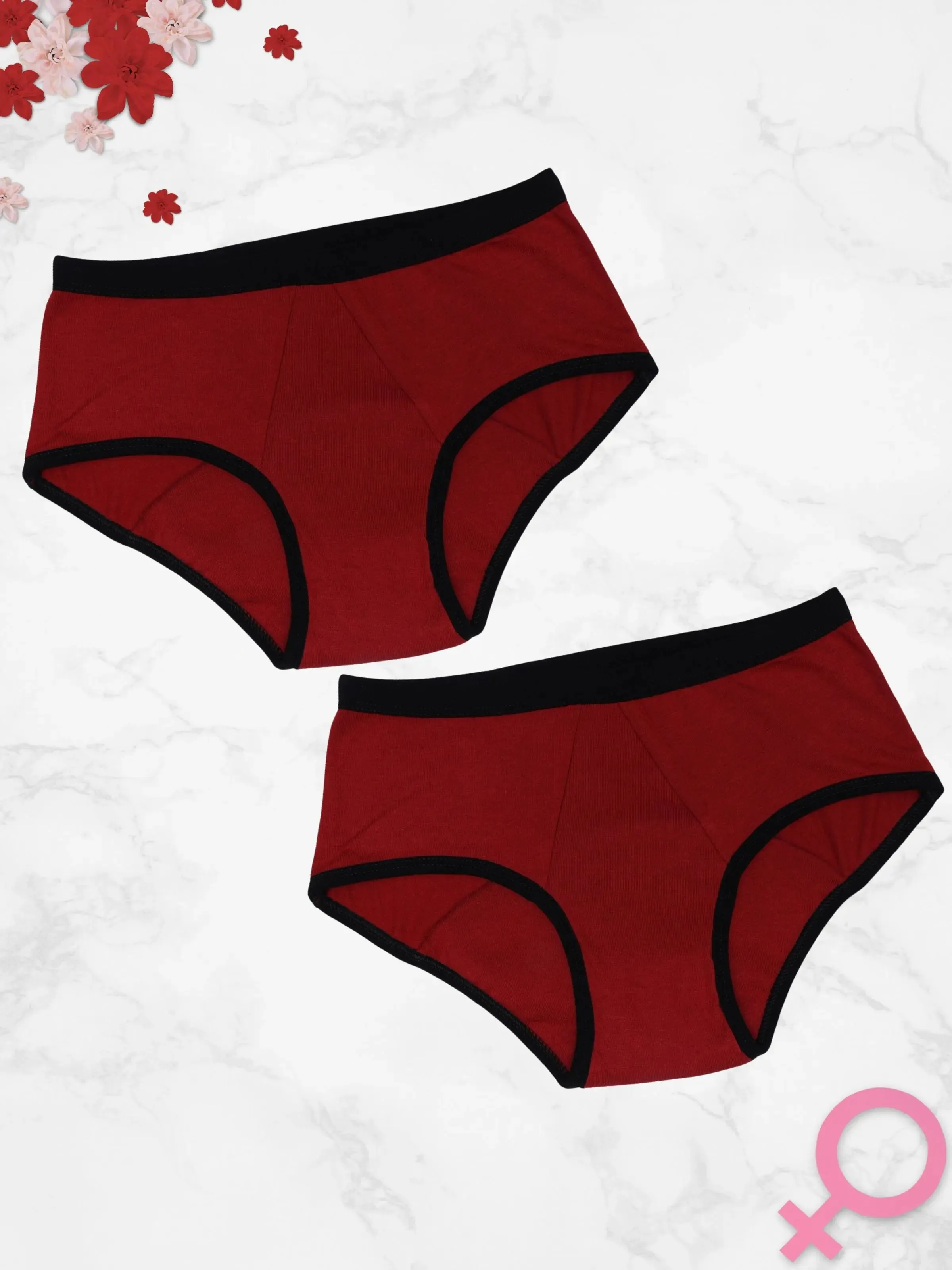 Maroon Period Underwear with Antimicrobial Lining - Leakproof, Reusable & Pad-Free Pack-of-2