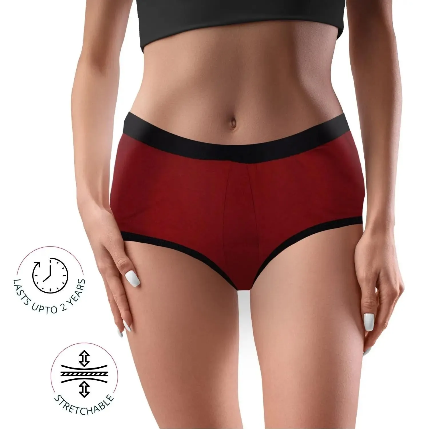 Maroon Period Underwear with Antimicrobial Lining - Leakproof, Reusable & Pad-Free Pack-of-2