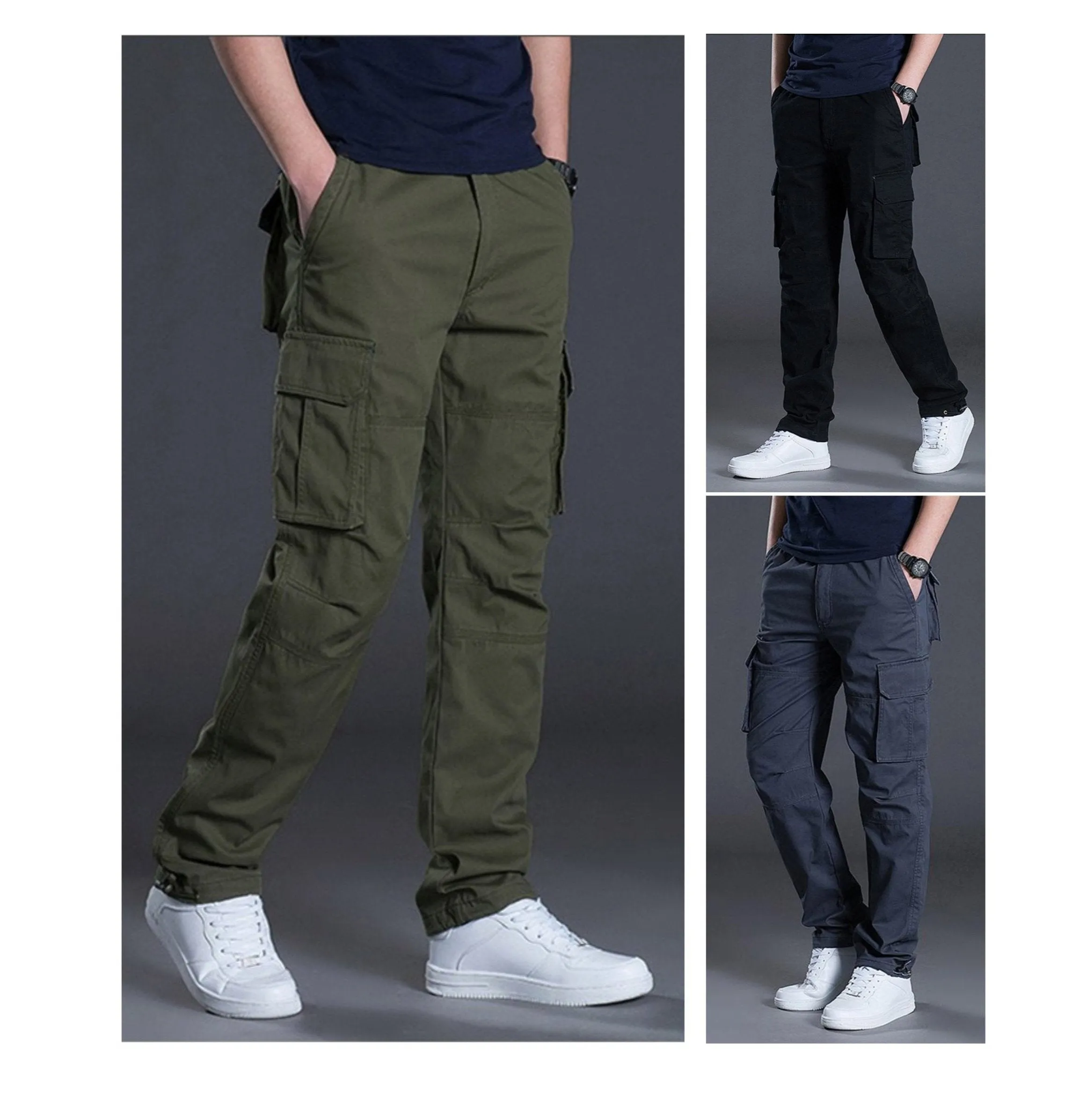 Men's Cargo Pants Casual Multi Pockets Military Tactical Long Trousers Outwear Straight Winter Pants | J117