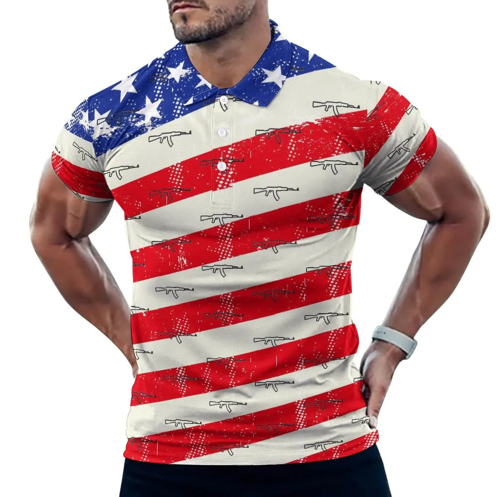 Men’s Patriotic European Sode POLO Straight Shirt