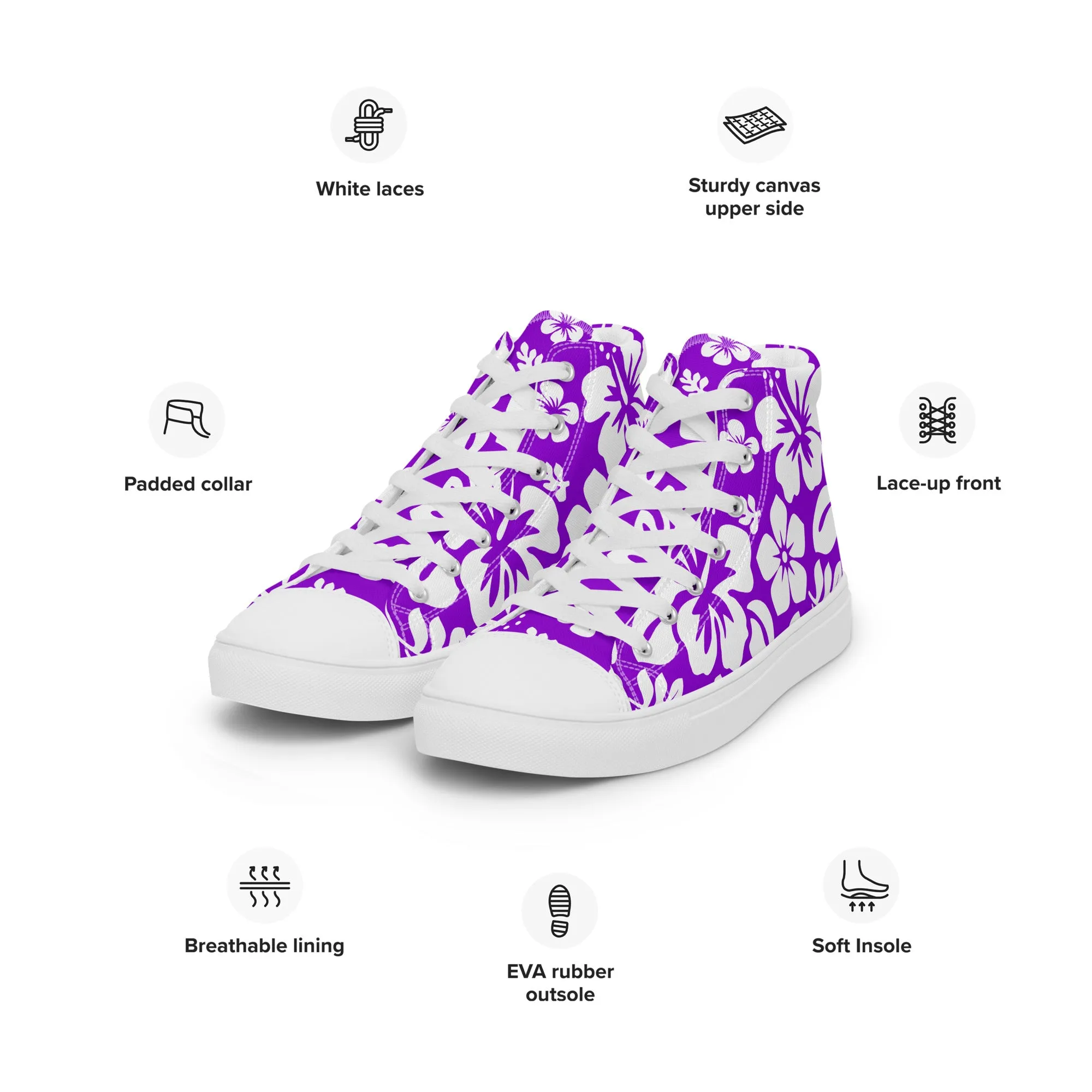 Men’s Purple and White Hawaiian Print High Top Shoes