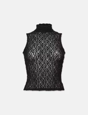 Mesh Mockneck Top, Black