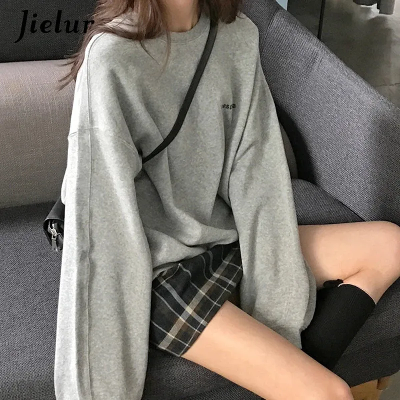 Metaversmall Autumn Spring Thin Letter Hoody Street Fashion Korean Chic Women's Sweatshirts Cool Navy Blue Gray Hoodies Women M-XXL