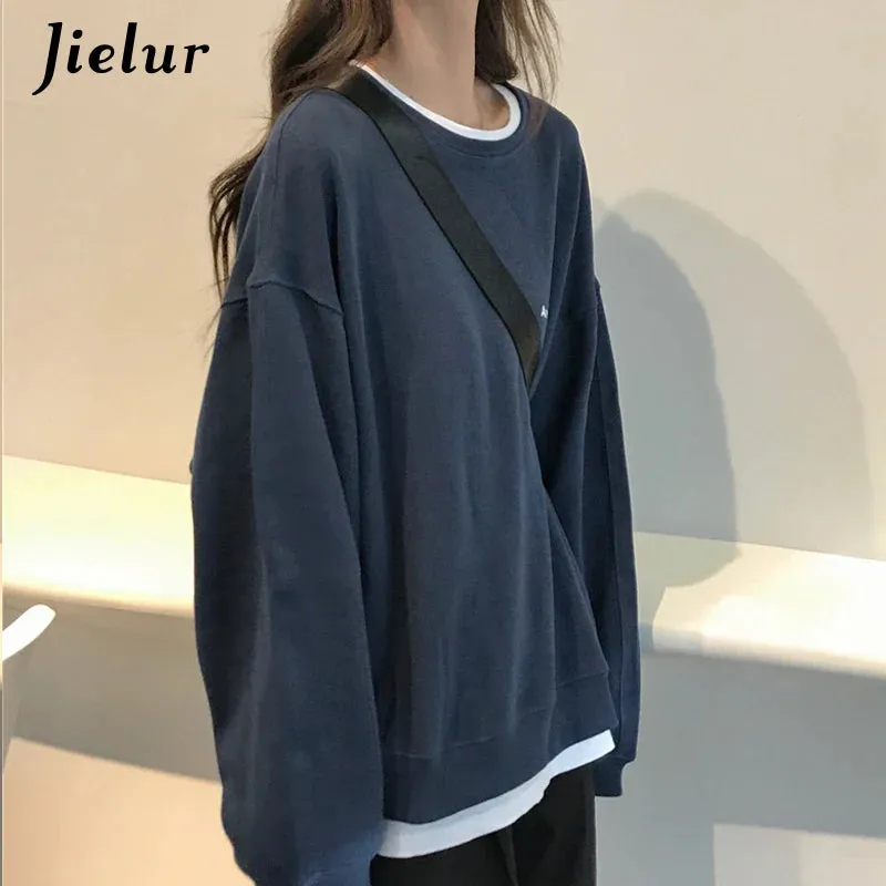 Metaversmall Autumn Spring Thin Letter Hoody Street Fashion Korean Chic Women's Sweatshirts Cool Navy Blue Gray Hoodies Women M-XXL