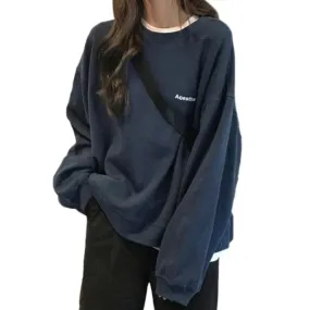 Metaversmall Autumn Spring Thin Letter Hoody Street Fashion Korean Chic Women's Sweatshirts Cool Navy Blue Gray Hoodies Women M-XXL