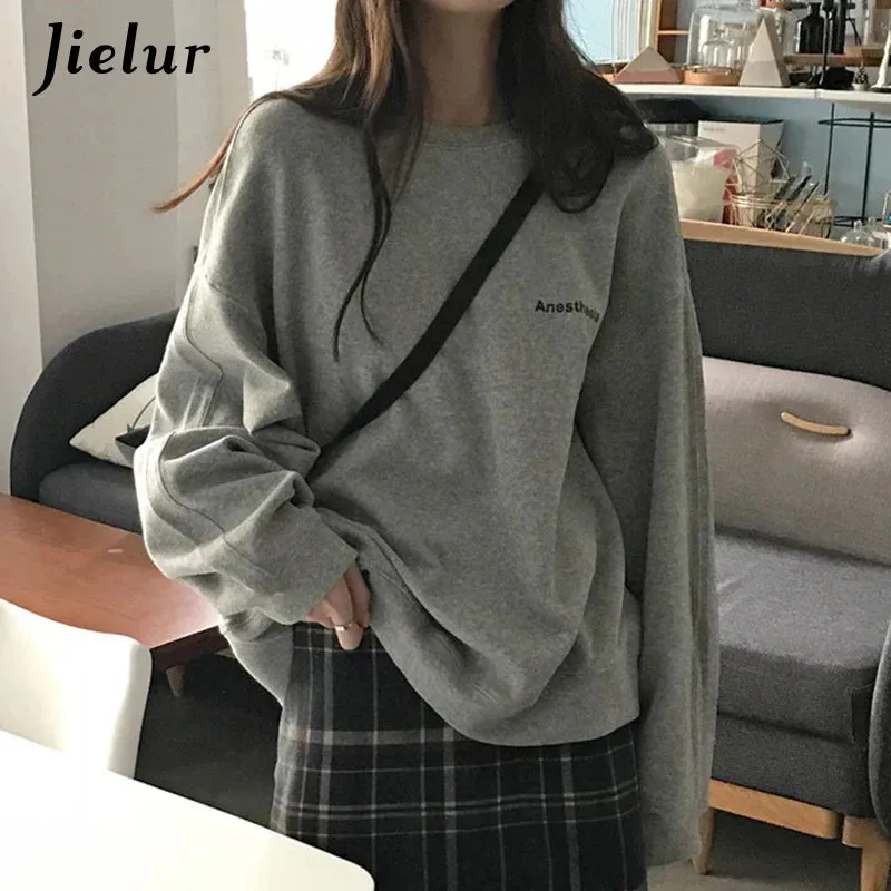 Metaversmall Autumn Spring Thin Letter Hoody Street Fashion Korean Chic Women's Sweatshirts Cool Navy Blue Gray Hoodies Women M-XXL