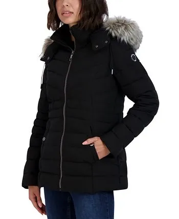 Nautica Women's Hooded Faux-Fur-Trim Puffer Coat