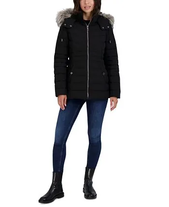 Nautica Women's Hooded Faux-Fur-Trim Puffer Coat