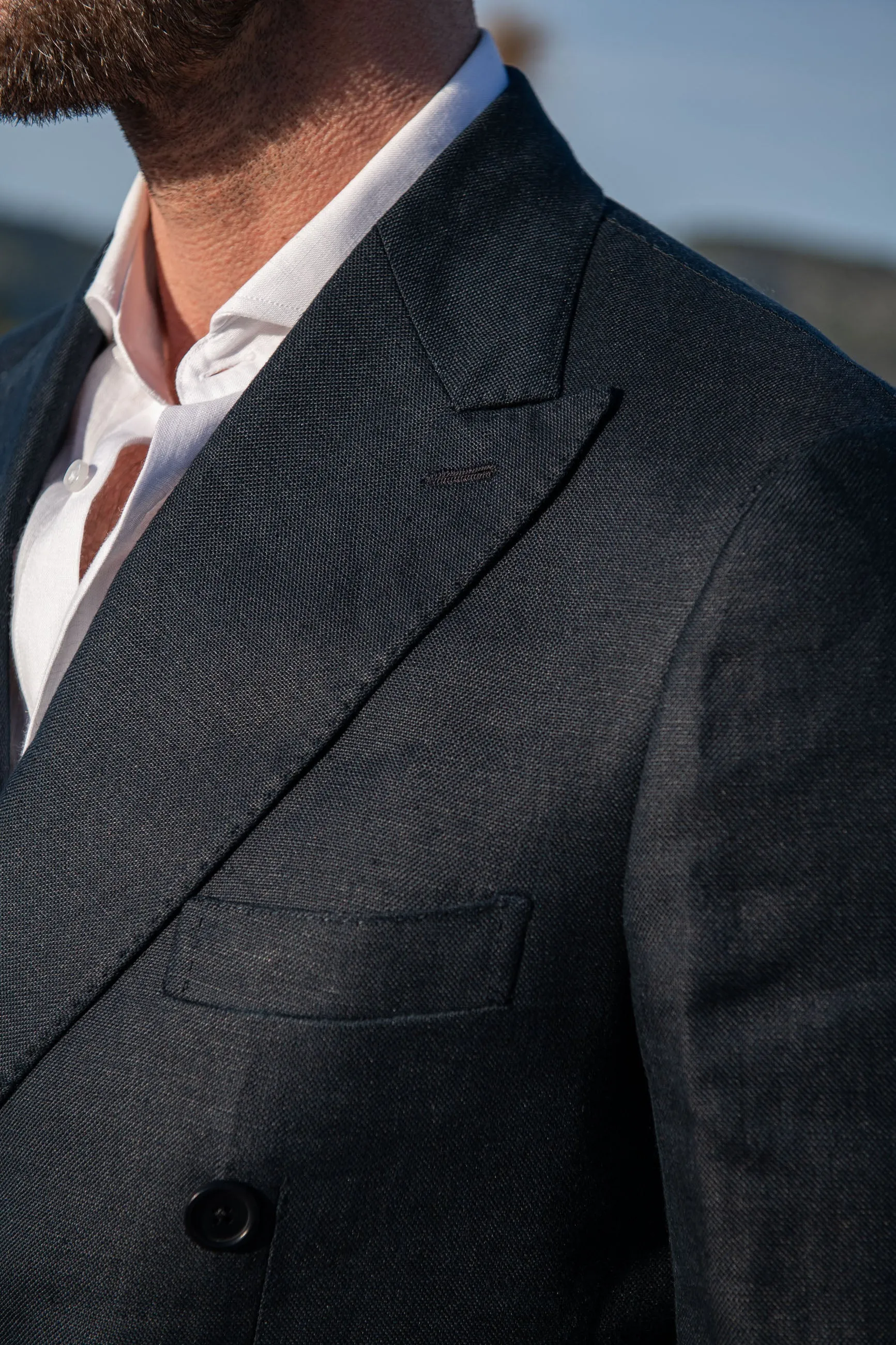 Navy double breasted linen jacket - Made in Italy