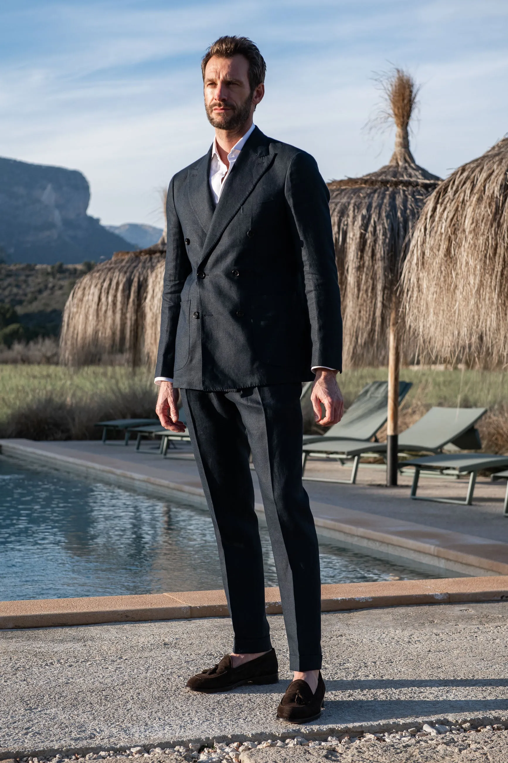 Navy double breasted linen jacket - Made in Italy