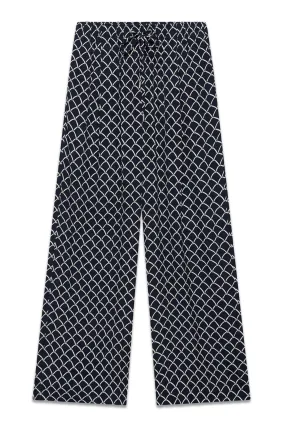 Navy Print Wide Trousers