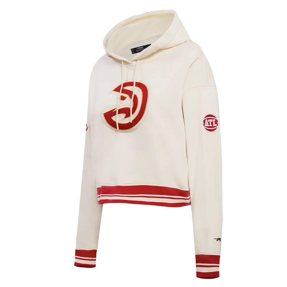 NBA ATLANTA HAWKS RETRO CLASSIC WOMEN'S RIB CROPPED PO HOODIE (EGGSHELL/RED)