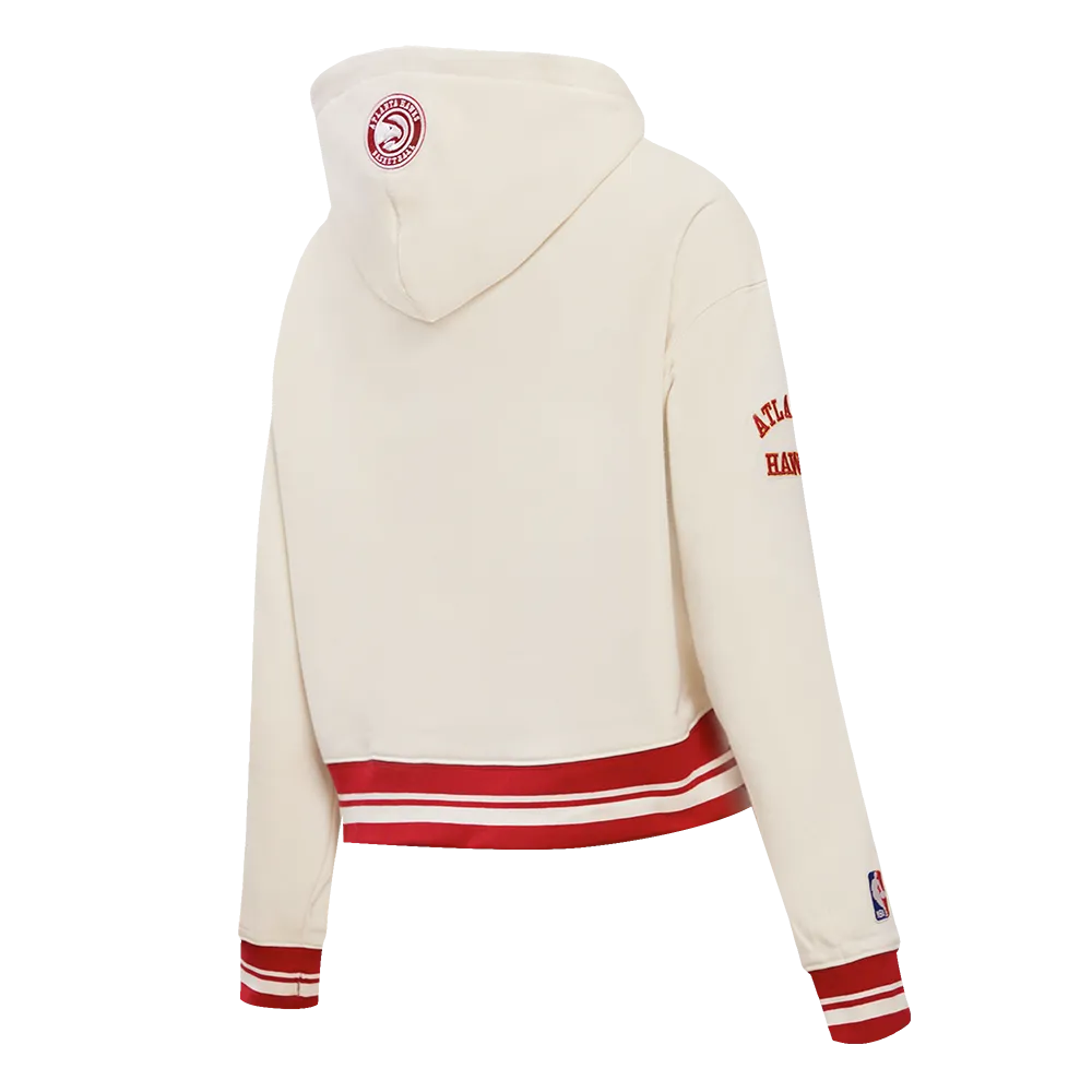 NBA ATLANTA HAWKS RETRO CLASSIC WOMEN'S RIB CROPPED PO HOODIE (EGGSHELL/RED)