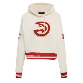 NBA ATLANTA HAWKS RETRO CLASSIC WOMEN'S RIB CROPPED PO HOODIE (EGGSHELL/RED)