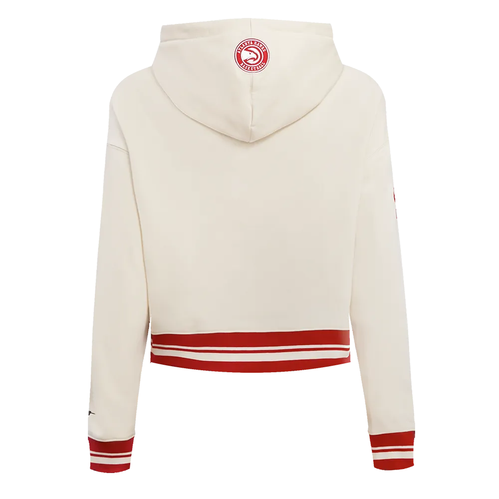 NBA ATLANTA HAWKS RETRO CLASSIC WOMEN'S RIB CROPPED PO HOODIE (EGGSHELL/RED)