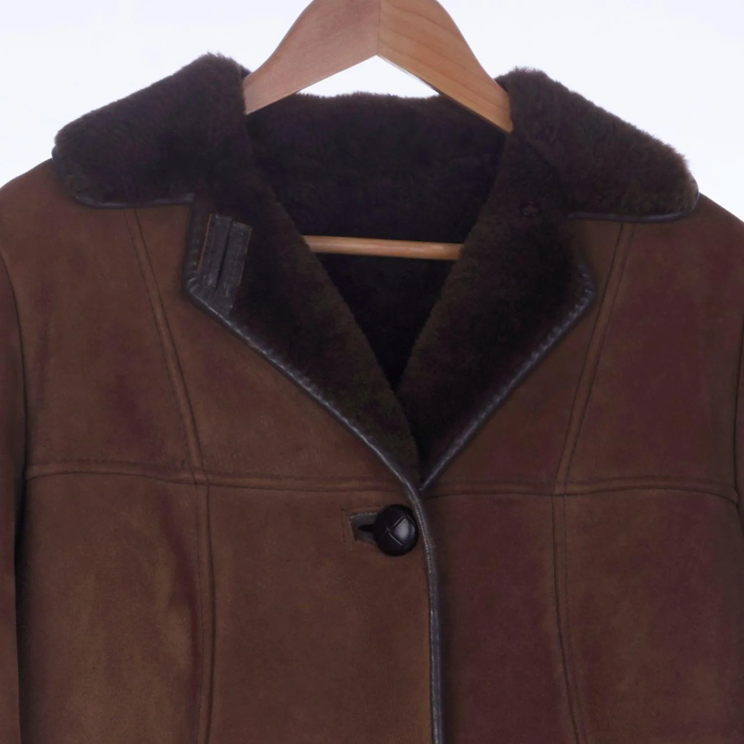 Nurseys Sheepskin Brown Long Sleeved  Jacket UK Size 12.