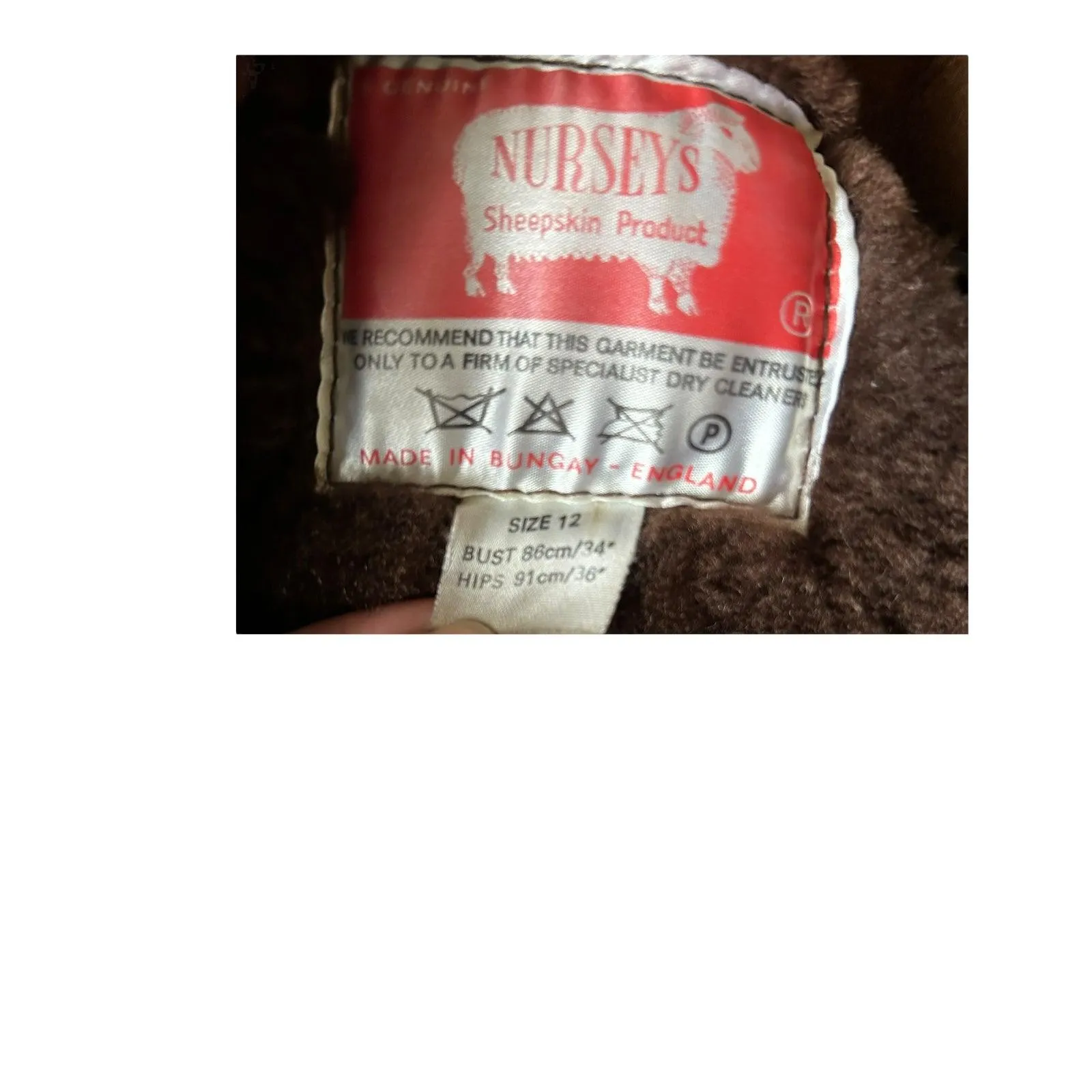 Nurseys Sheepskin Brown Long Sleeved  Jacket UK Size 12.