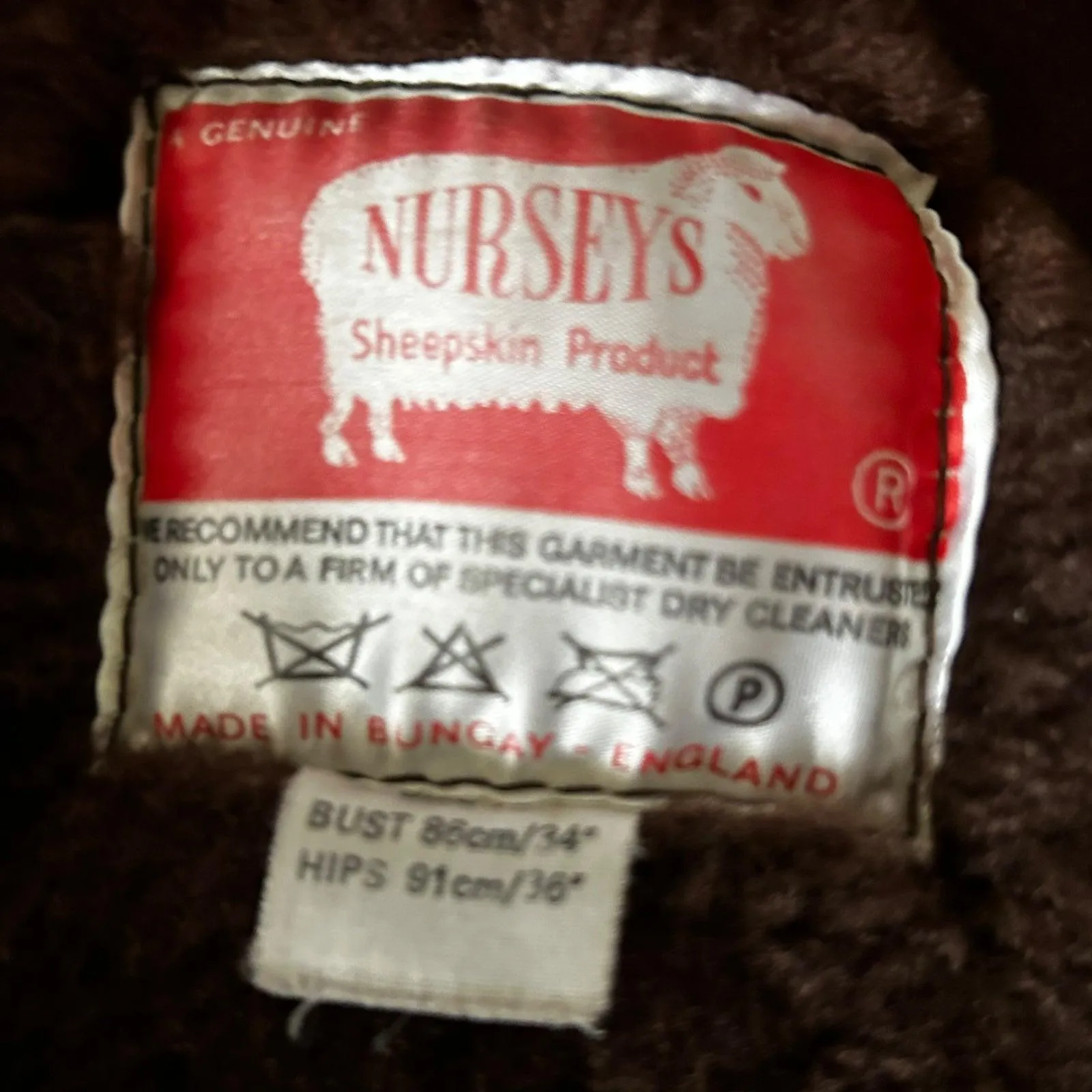 Nurseys Sheepskin Brown Long Sleeved  Jacket UK Size 12.