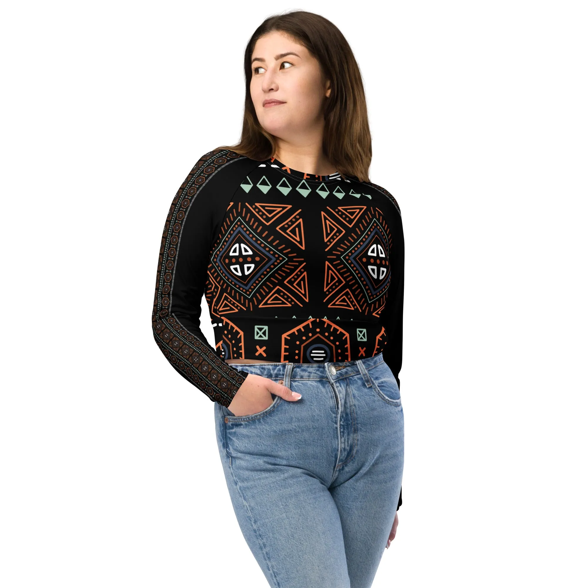 Old Decoration Long Sleeve Crop Top