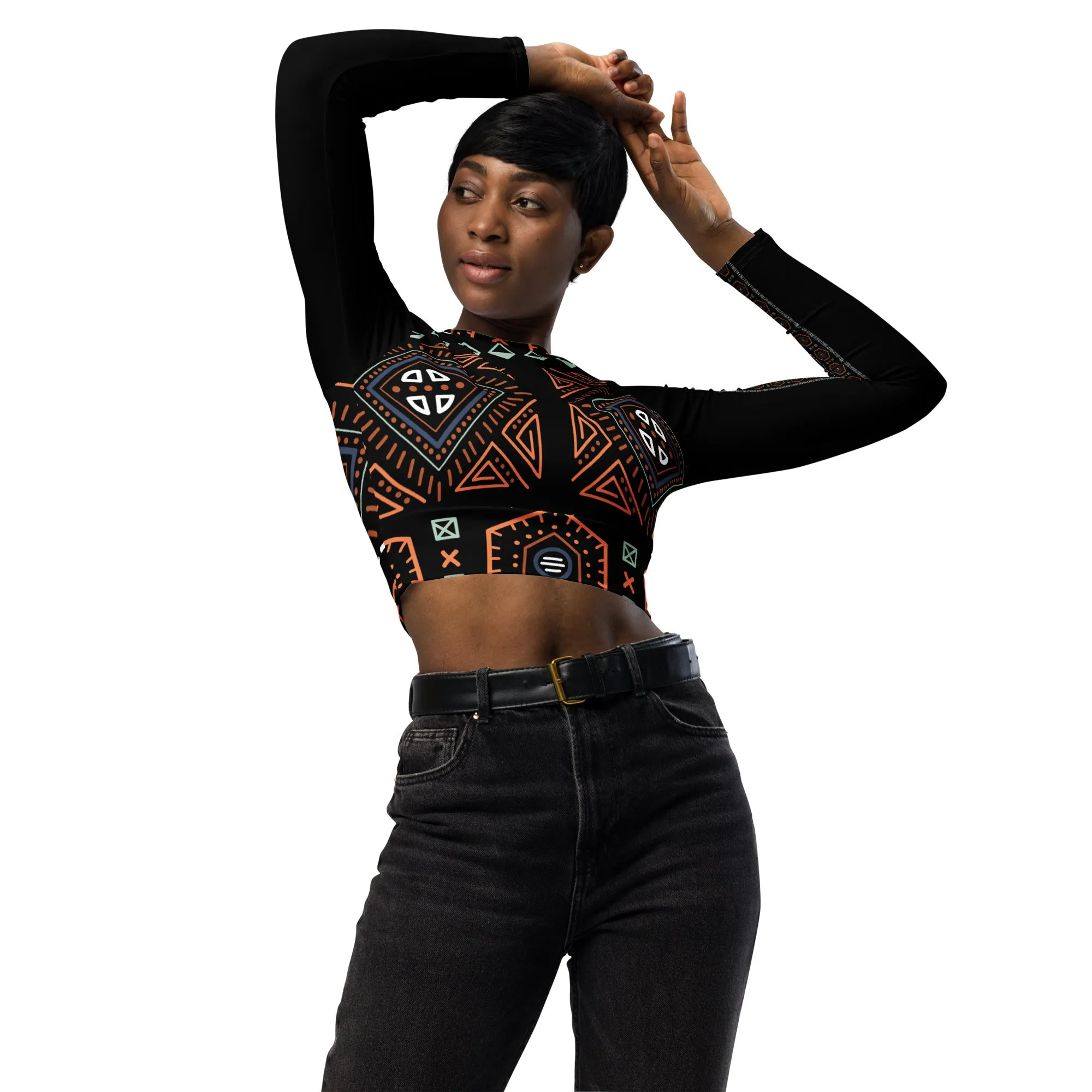 Old Decoration Long Sleeve Crop Top