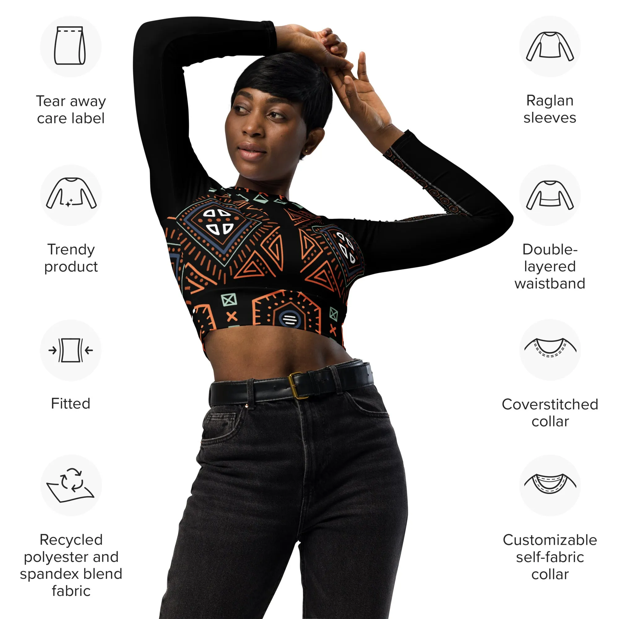 Old Decoration Long Sleeve Crop Top