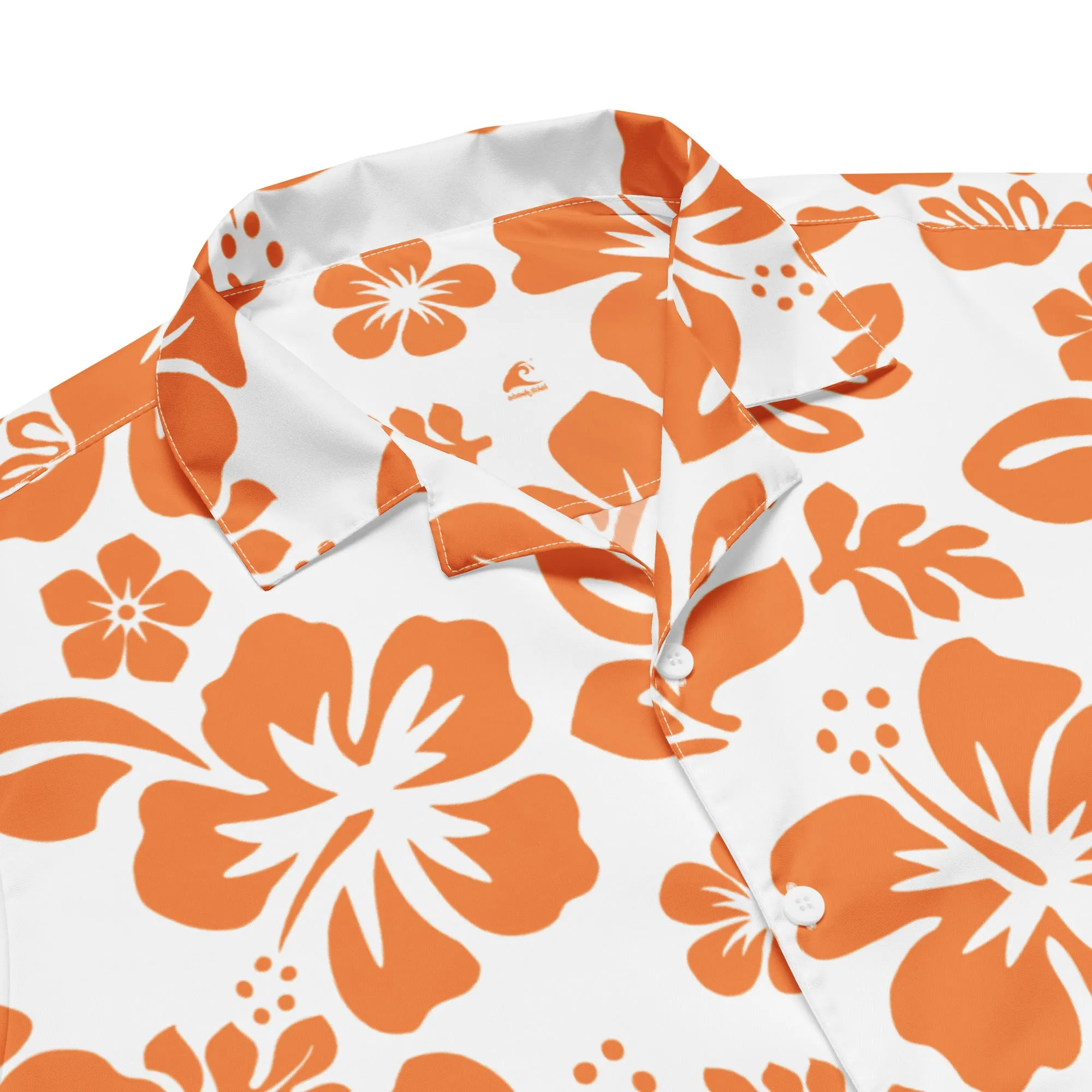 Orange and White Hawaiian Print Aloha Shirt