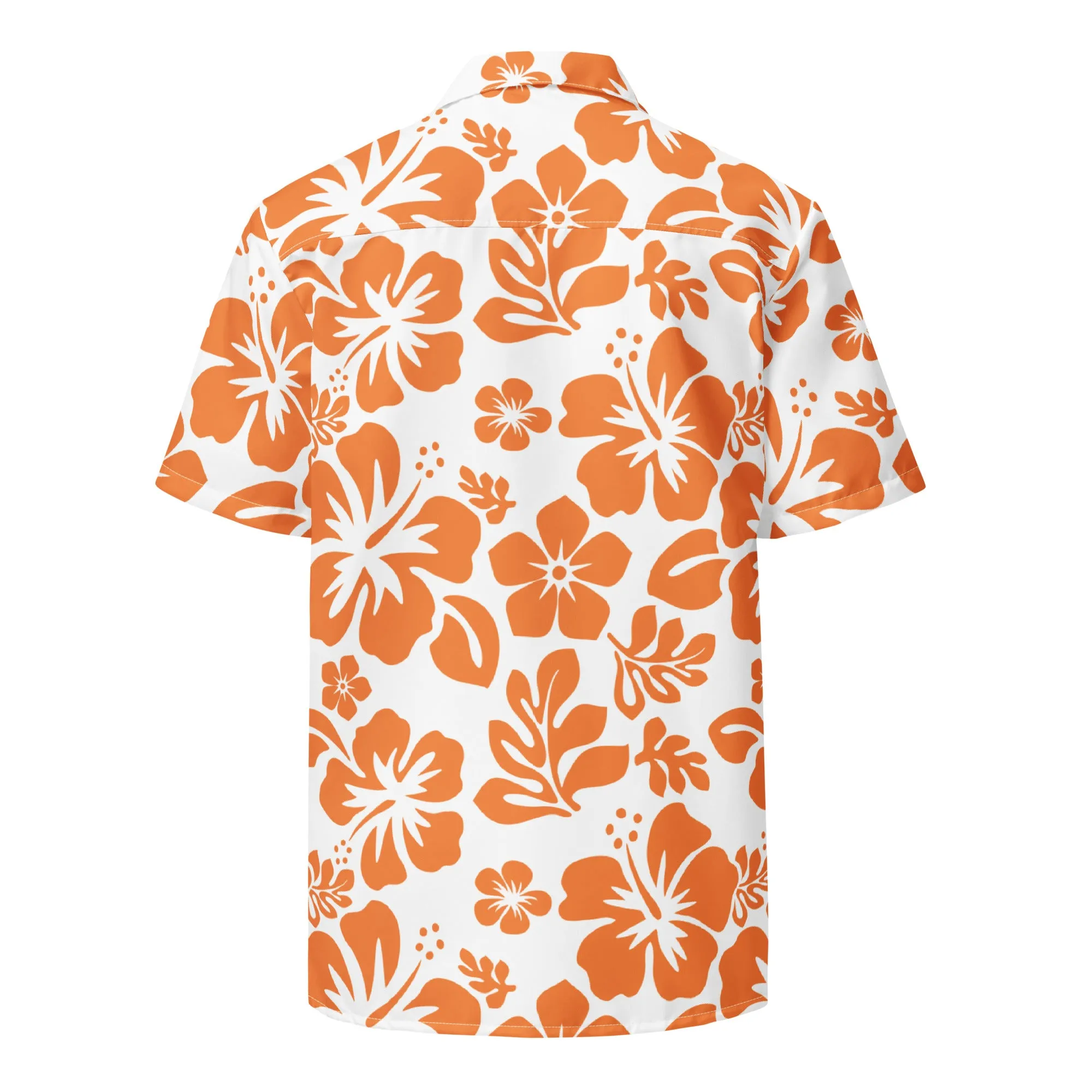 Orange and White Hawaiian Print Aloha Shirt