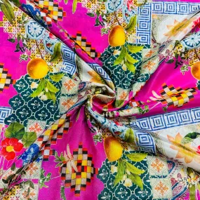 Pink & Multicolor Traditional Crepe fabric