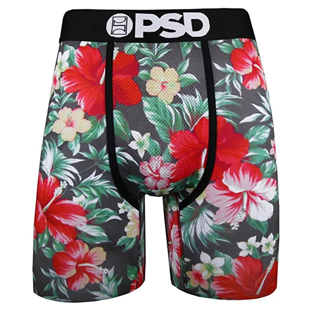 PSD Mens Black  Hawaiian Flowers Allover Print Boxer Briefs Underwear - E21810085-BLK-XL