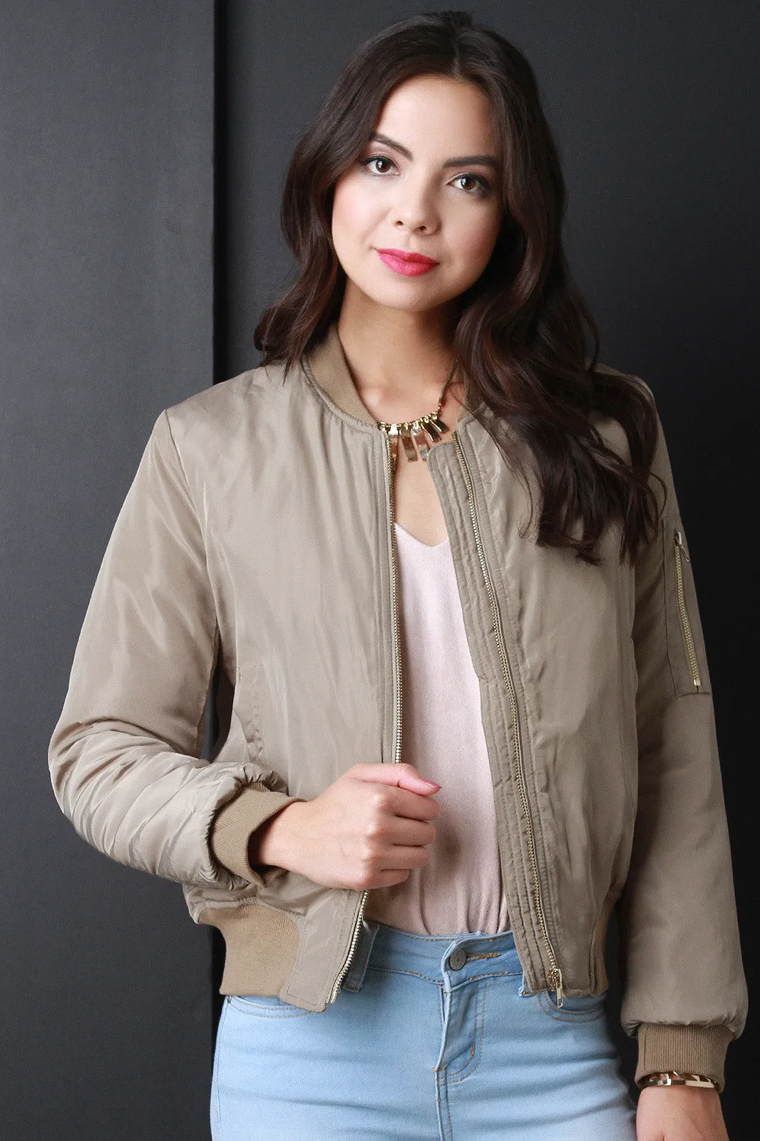 Puffy Zip Up Bomber Jacket