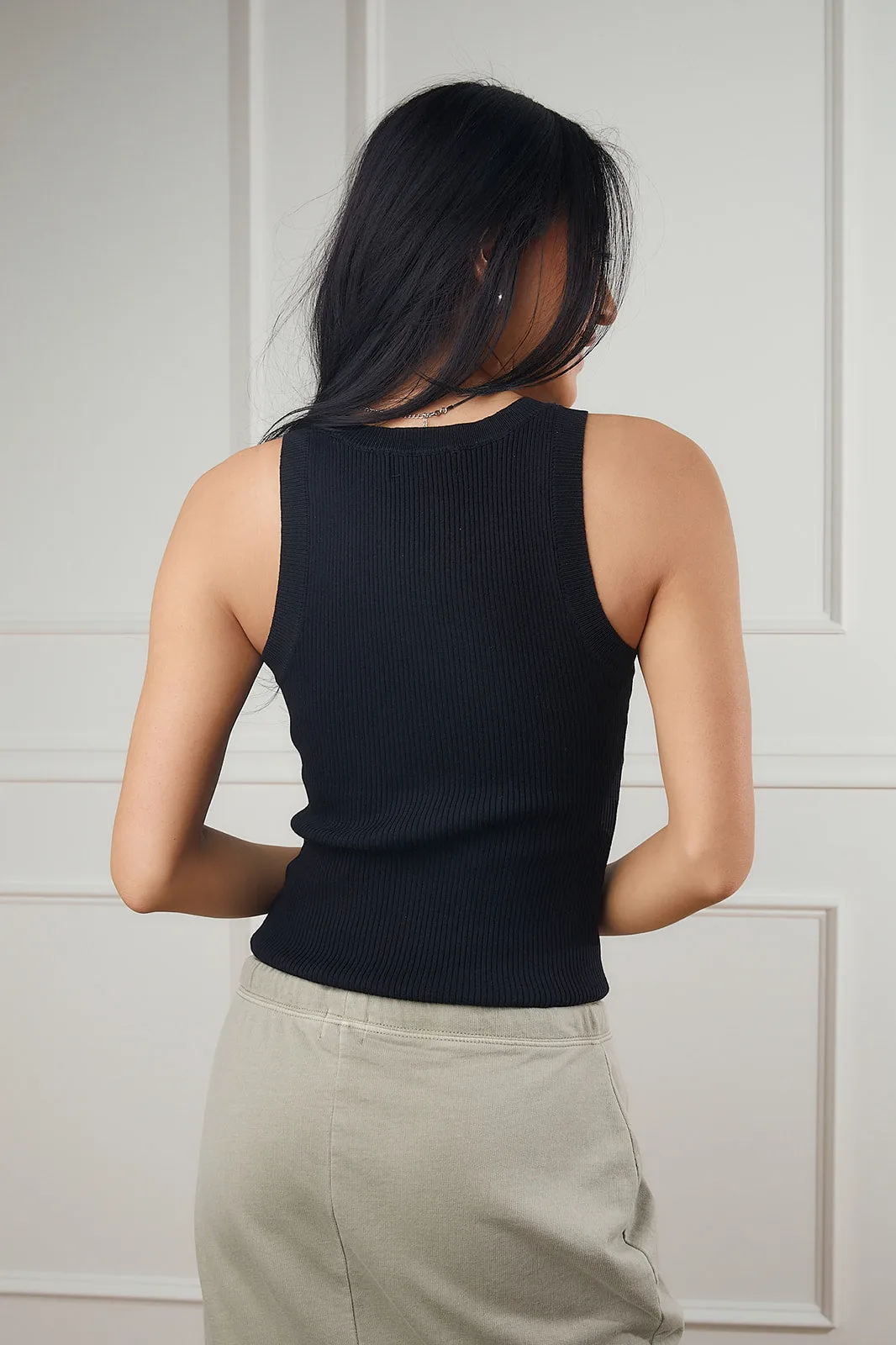 Racerback Knit Tank in Black-FINAL SALE