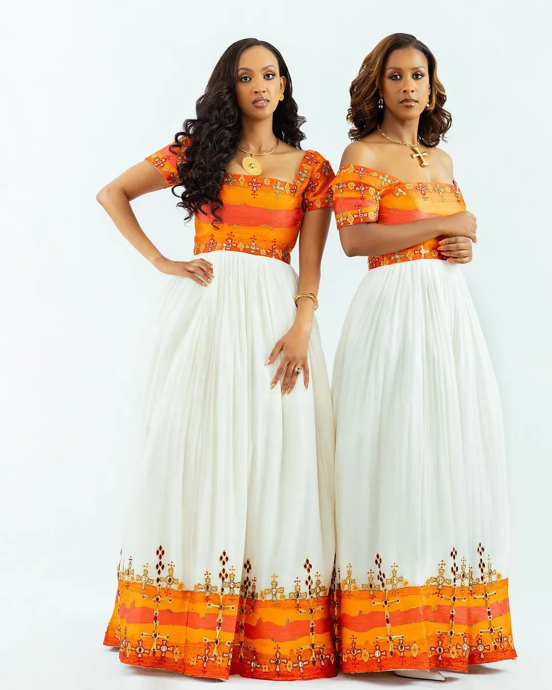 Radiant Elegance: Embrace the Splendor of Habesha Kemis - Vibrant Orange Ethiopian Dress