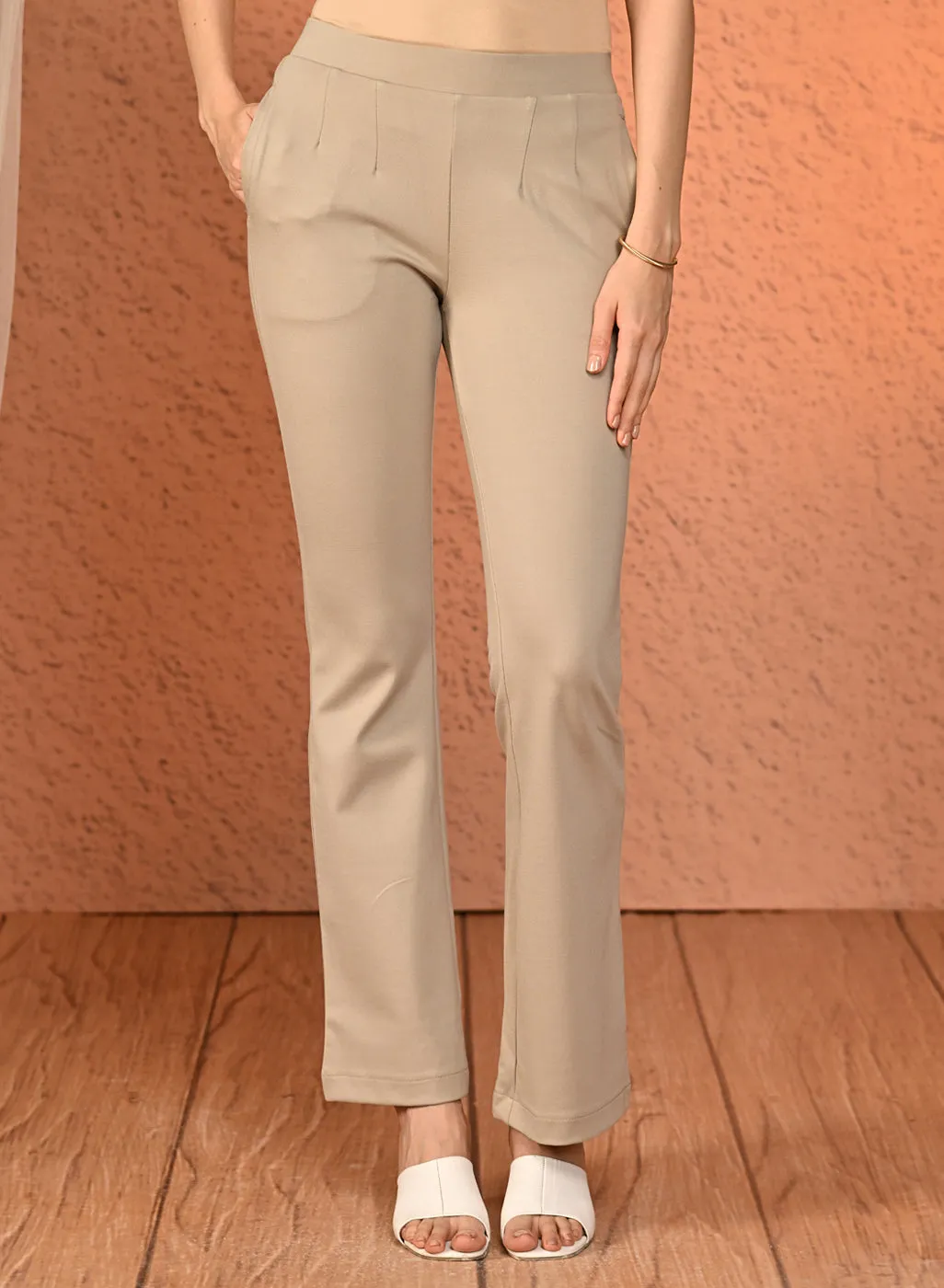 Raina Beige Relaxed Fit Trousers for Women