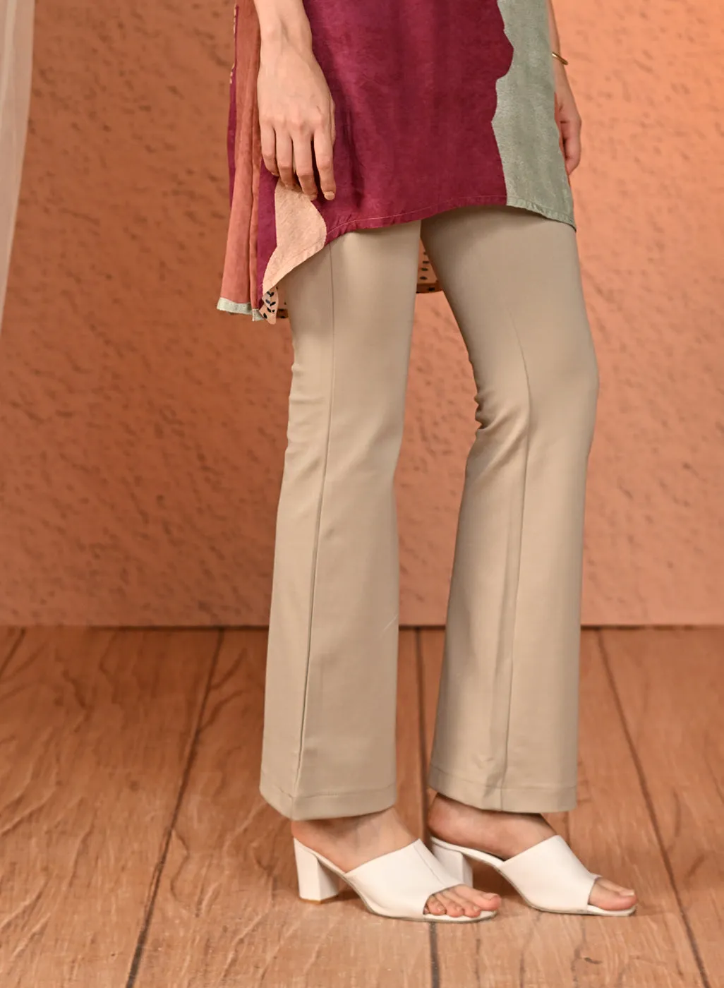 Raina Beige Relaxed Fit Trousers for Women