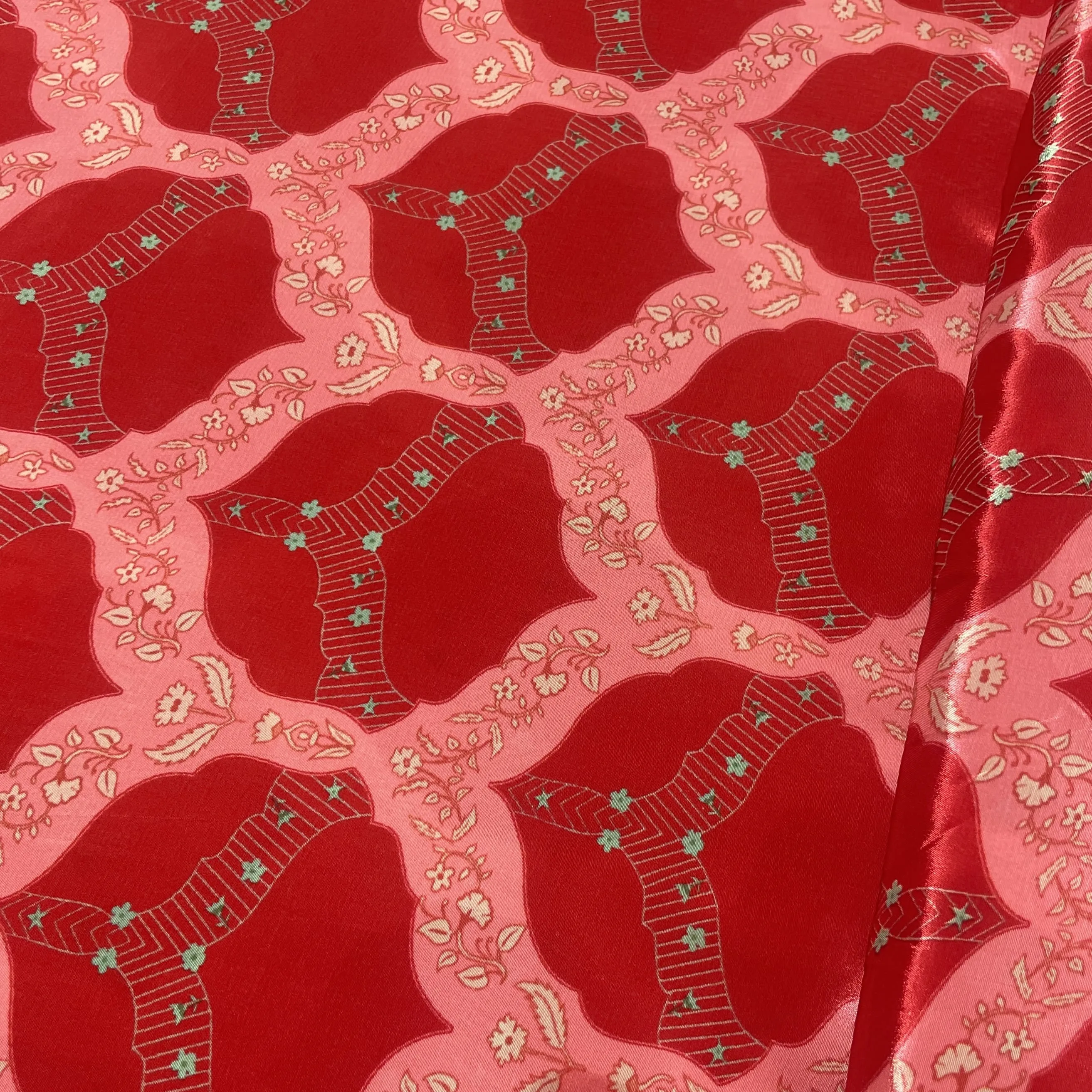 Red Traditional Print Crepe Fabric 18156