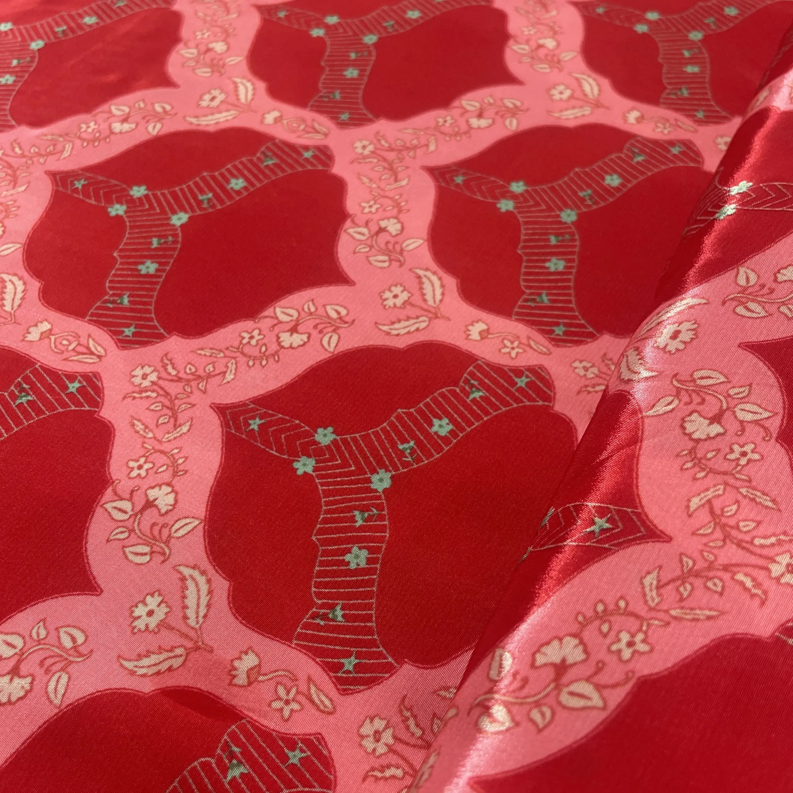 Red Traditional Print Crepe Fabric 18156