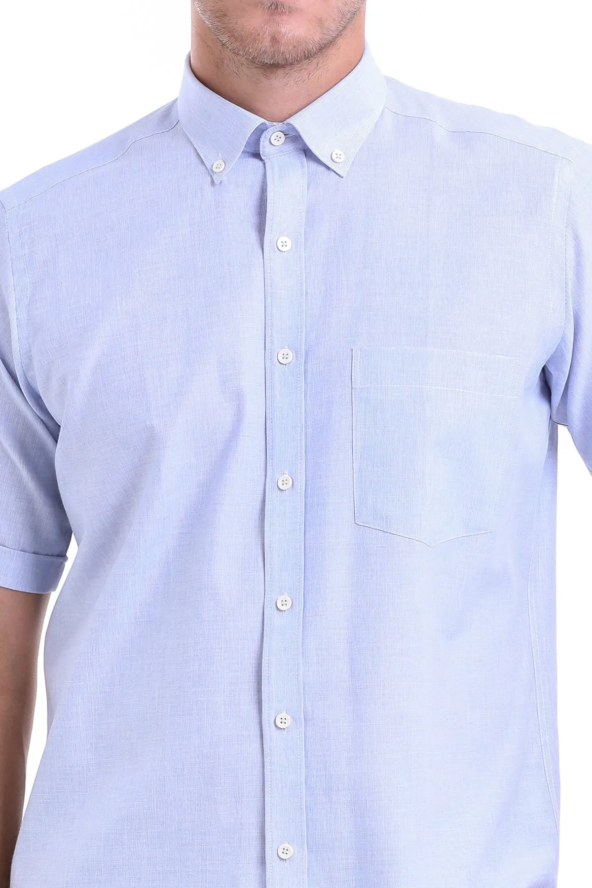 Regular Fit Cotton Blend Blue Dress Shirt