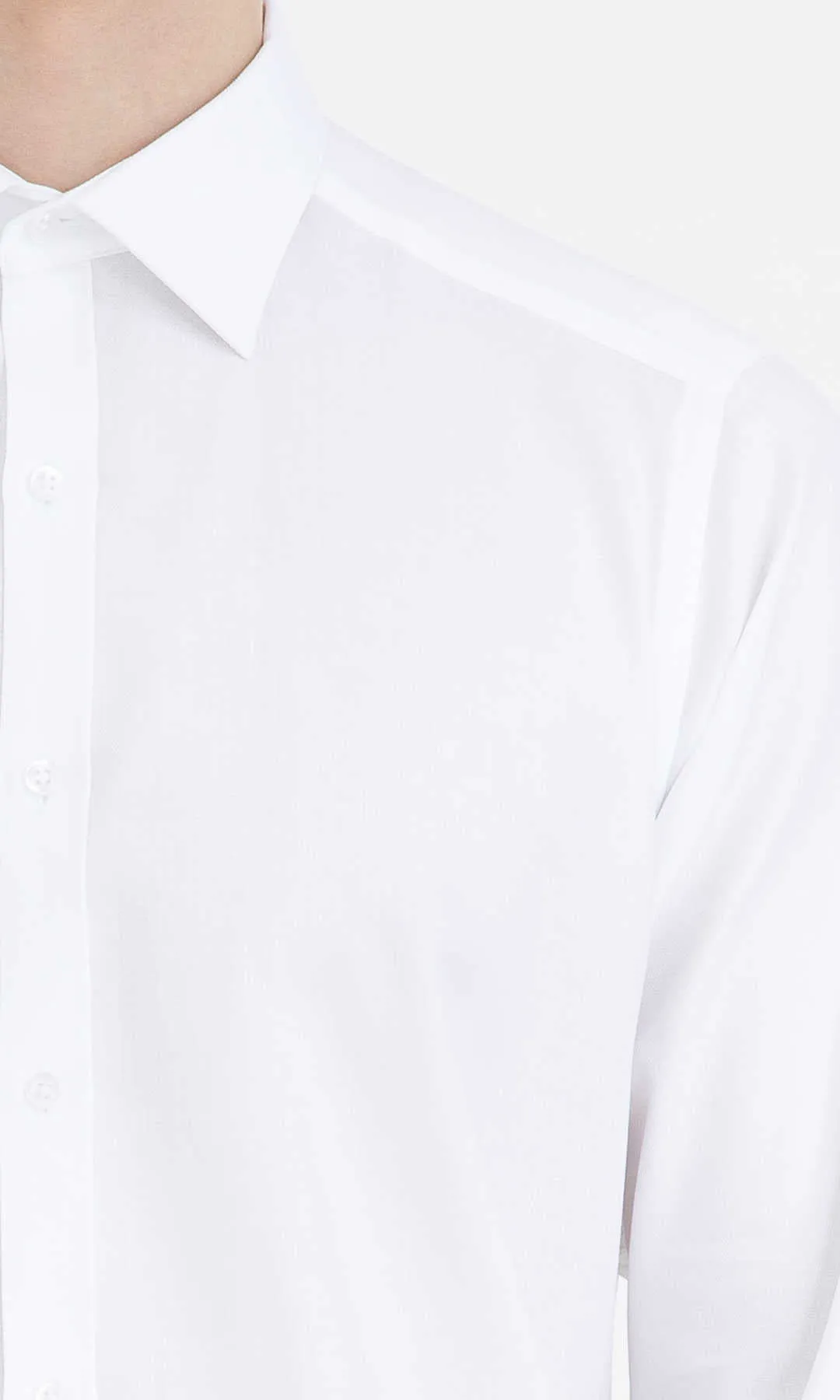 Regular Fit Plain Long Sleeve Cotton White Dress Shirt