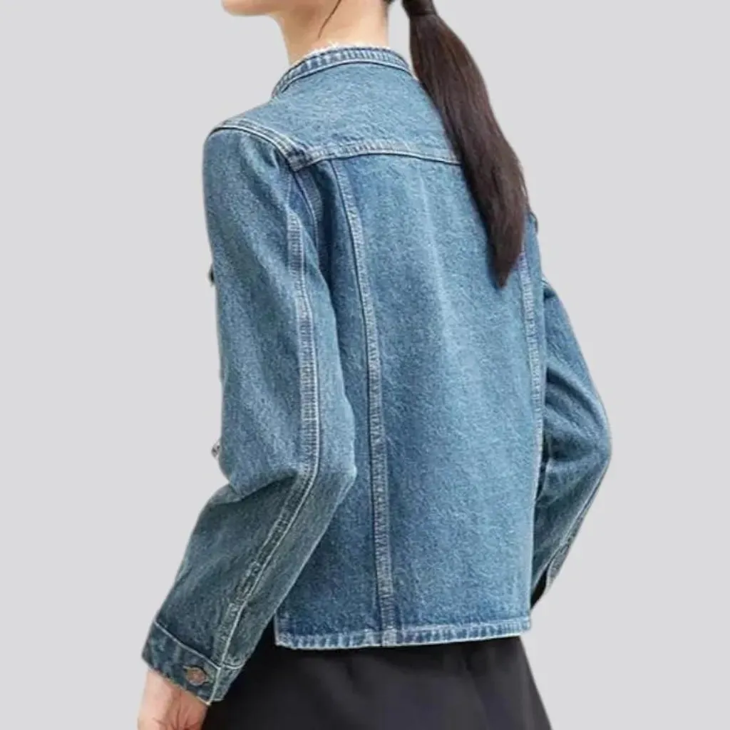 Round-collar denim jacket
 for ladies